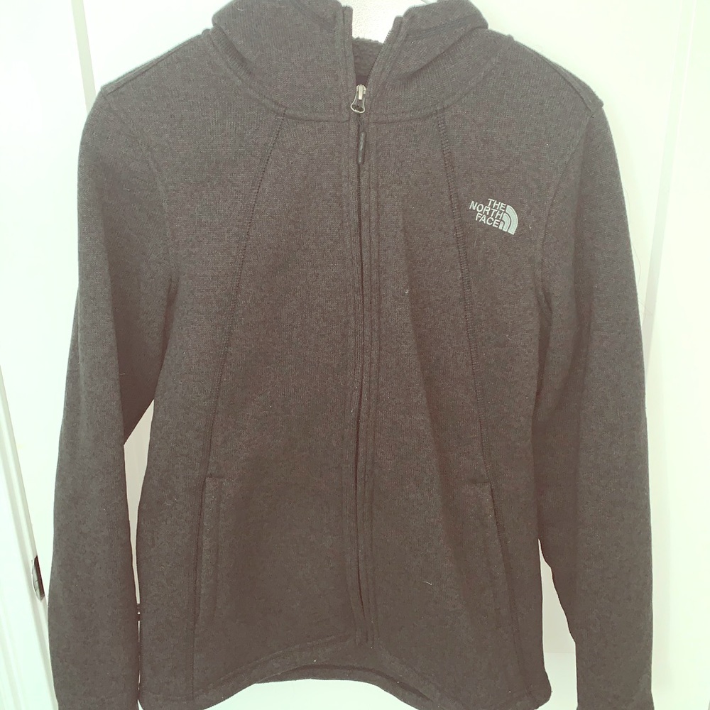 Gray knit North Face jacket with good